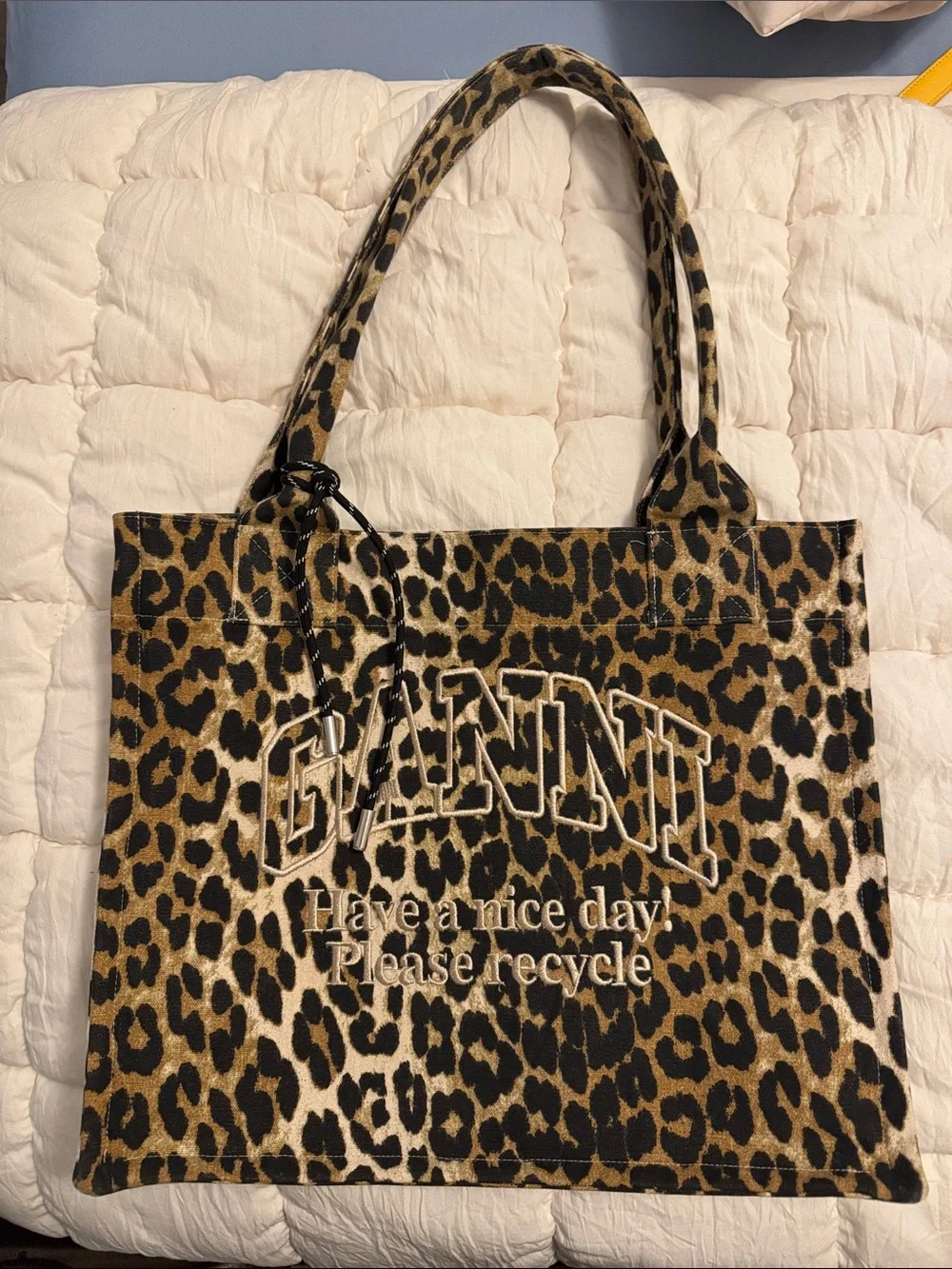 Ganni Leopard-Print Tote in Brown and Black